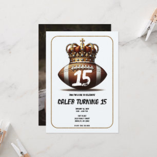 Football King Gold Crown Photo Birthday Party Invitation