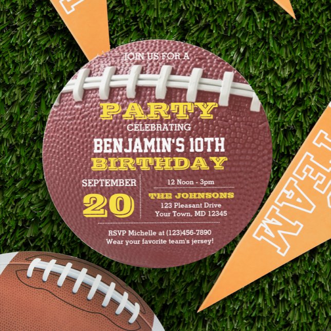 Football Laces Gold Round Invitation (Creator Uploaded)