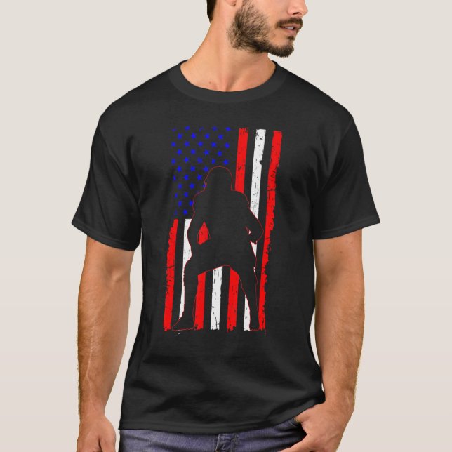 Football Lineman Player 4th Of July USA Flag T-Shirt (Front)