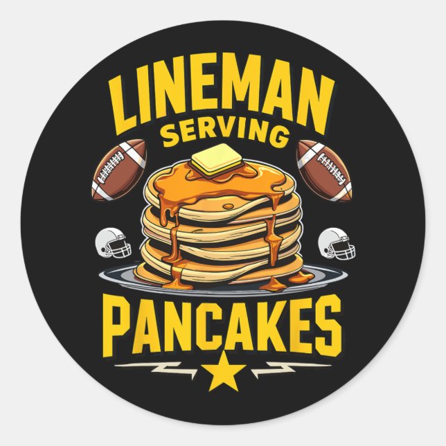 Football Lineman Serving Free Pancakes  Classic Round Sticker (Front)