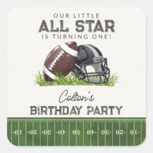 Football Little All Star Touchdown Birthday Favor Square Sticker