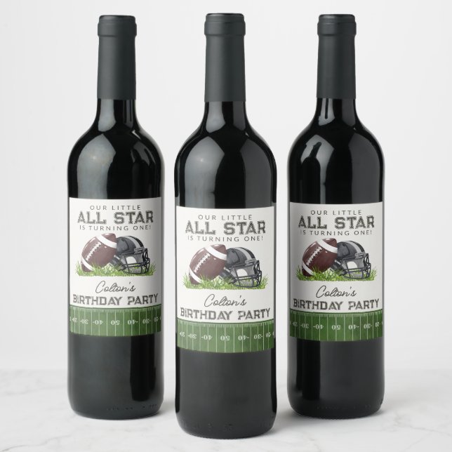 Football Little All Star Touchdown Birthday Party Wine Label (Bottles)
