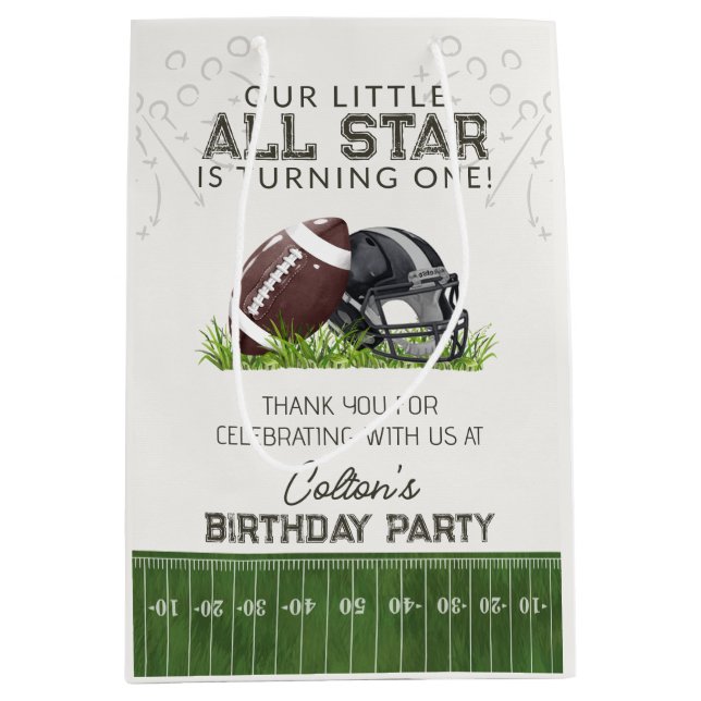 Football Little AllStar Touchdown Birthday Favour Medium Gift Bag (Front)