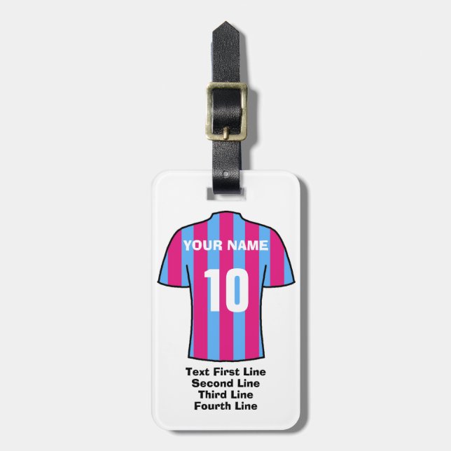 Football Luggage Tag - with Claret & Blue Shirt (Front Vertical)
