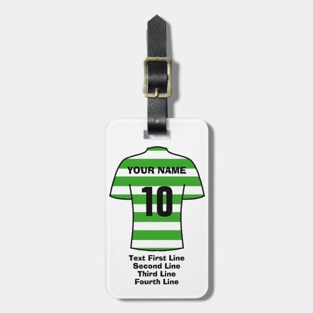 Football Luggage Tag - with Green Hoops (Front Vertical)