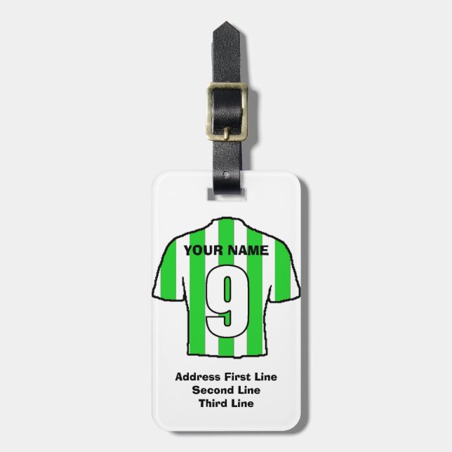 Football Luggage Tag - with Green & White Shirt (Front Vertical)