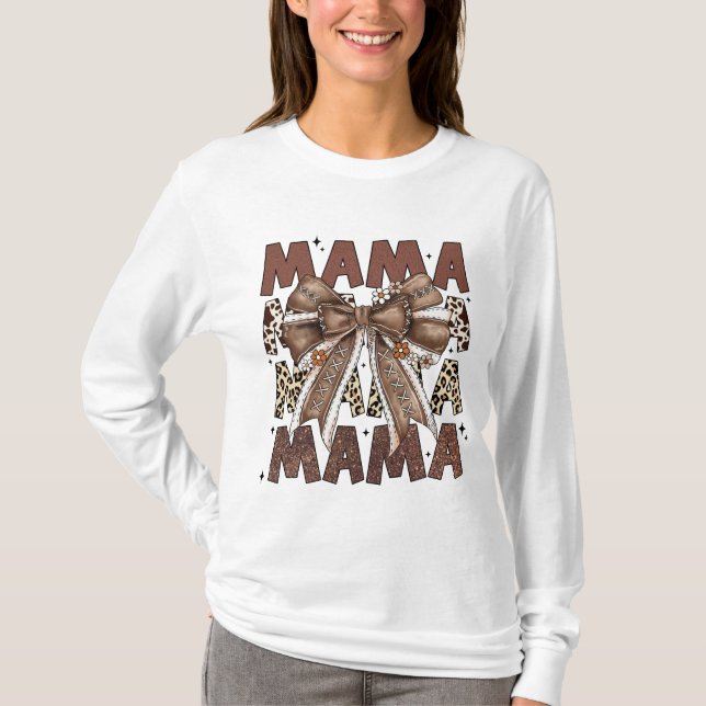 Football Mama Bow, Fall Coquette Bow T-Shirt (Front)