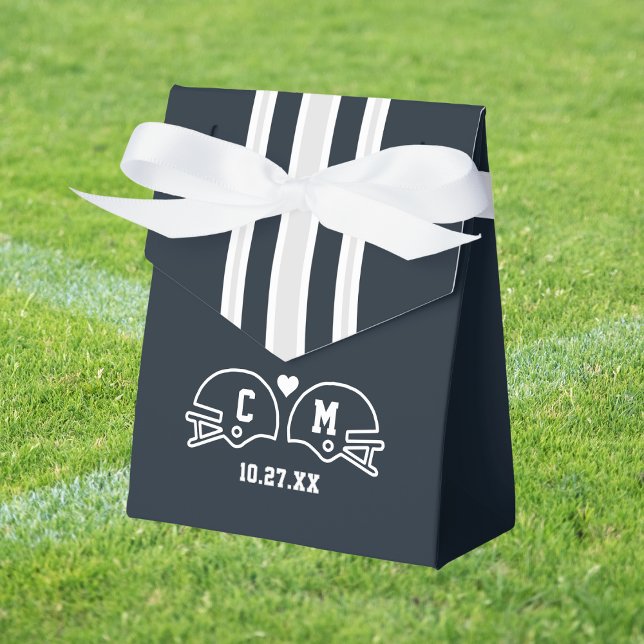 Football Match Wedding Favour Box (Football theme wedding game day tailgate party sports lovers championship love monogram favor box)
