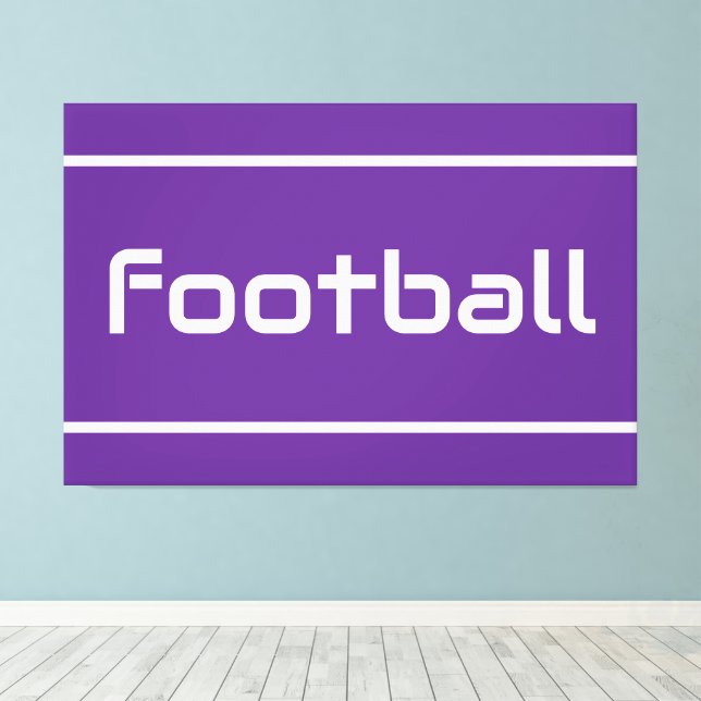 FOOTBALL Modern Text Stripes On Fun Bright Purple Canvas Print (Insitu(Wood Floor))