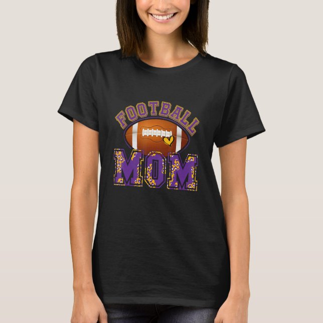 Football Mom Football Leopard Purple Gold For Moth T-Shirt (Front)