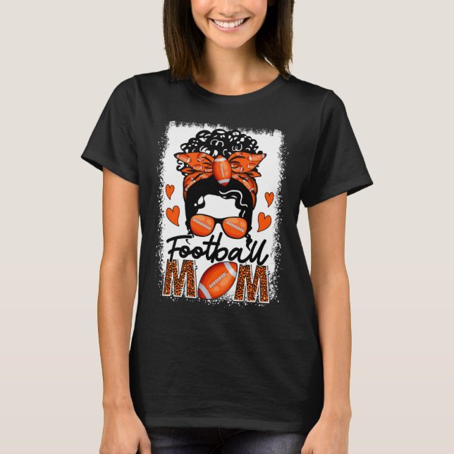 Football Mom Leopard Messy Bun Game Day Mother s D T-Shirt (Front)
