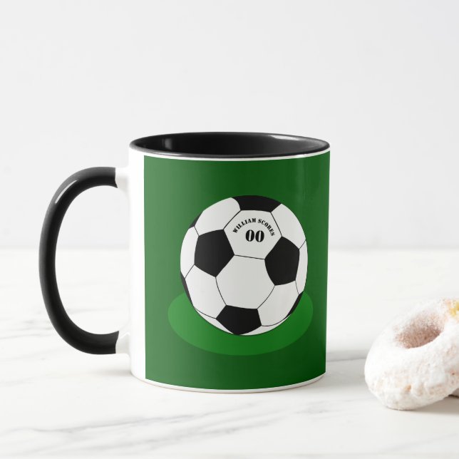 Football Mug, Soccer Ball with Name & Number Mug (With Donut)