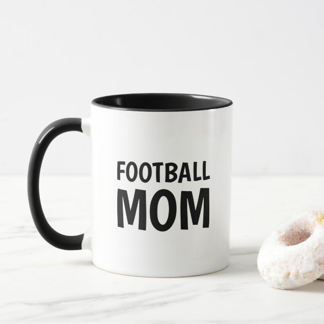 Football Mum, black white Two-Tone Coffee Mug (With Donut)