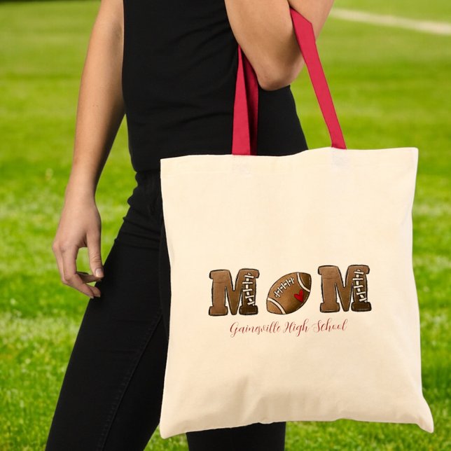 Football Mum Cute School Name Custom Tote Bag (Creator Uploaded)