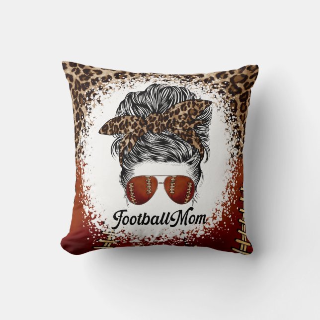 Football Mum Leopard Print Cushion (Front)