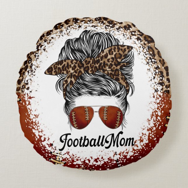 Football Mum Leopard Print  Round Cushion (Front)