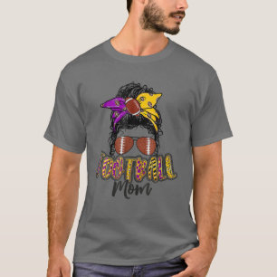 Football Mum Life Leopard Messy Bun Player Mother' T-Shirt