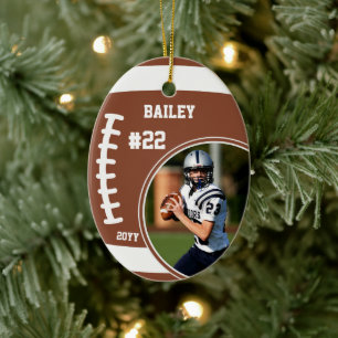 Football Name Jersey Number Photo Keepsake Ceramic Tree Decoration
