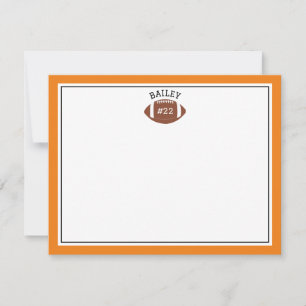 Football Name & Number Orange Stationery Note Card