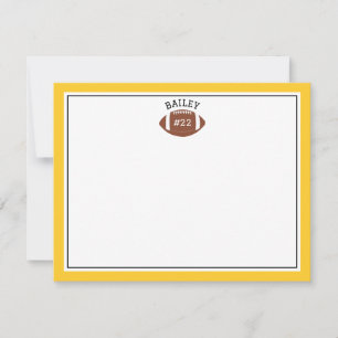 Football Name & Number Yellow Stationery Note Card