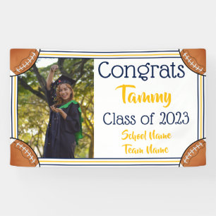 Football Navy & Gold One Photo Graduation Banner