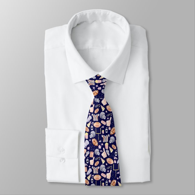 Football Navy watercolor pattern Tie (Tied)