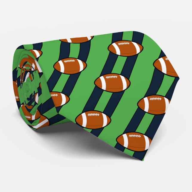 Football Necktie Green And Blue Stripes (Rolled)