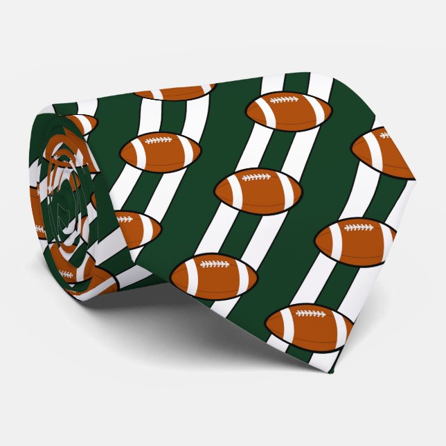 Football Necktie Green And White Stripes (Rolled)