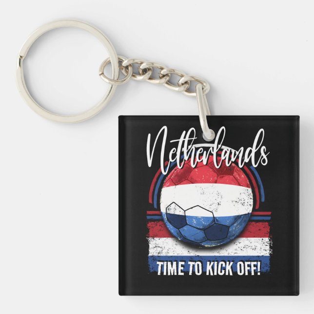 Football Netherlands Flag, Distressed Flag Soccer Key Ring (Front)