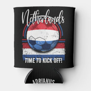 Football Netherlands Flag, Retro Red White Blue Can Cooler