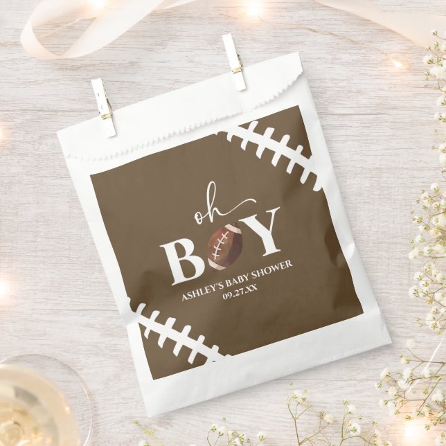 Football Oh Boy Brown White Baby Shower Favour Bags (Clipped)