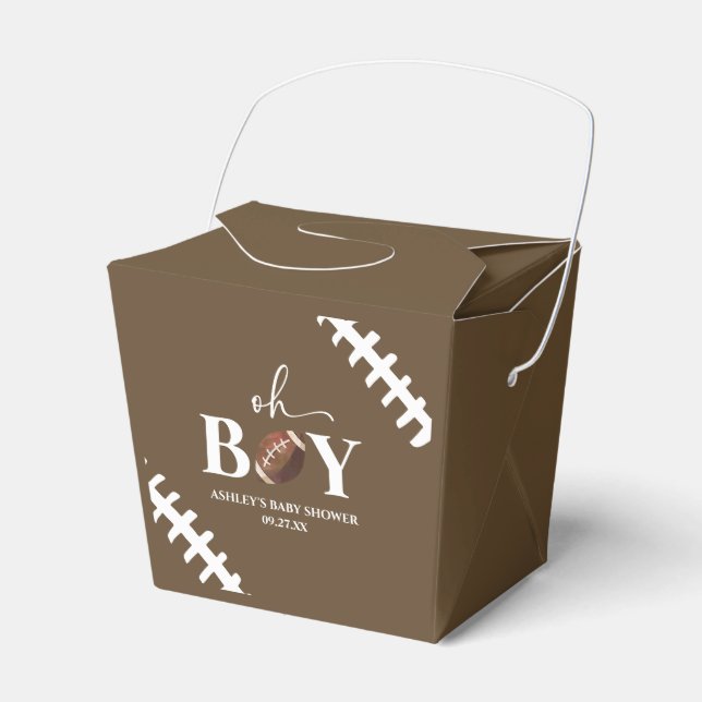 Football Oh Boy Brown White Baby Shower Favour Box (Front Side)