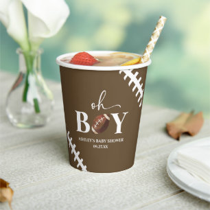 Football Oh Boy Brown White Baby Shower Paper Cups