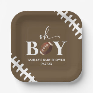 Football Oh Boy Brown White Baby Shower Paper Plate