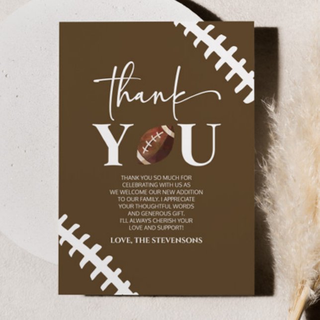 Football Oh Boy Brown White Baby Shower Thank You Card (Creator Uploaded)