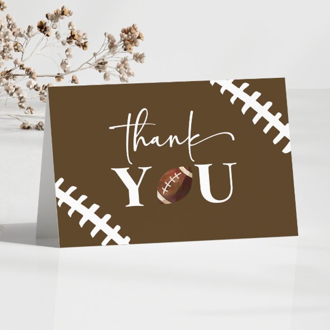 Football Oh Boy Brown White Baby Shower Thank You Card (Creator Uploaded)
