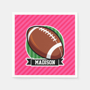 Football on Green and Neon Pink Stripes Napkin