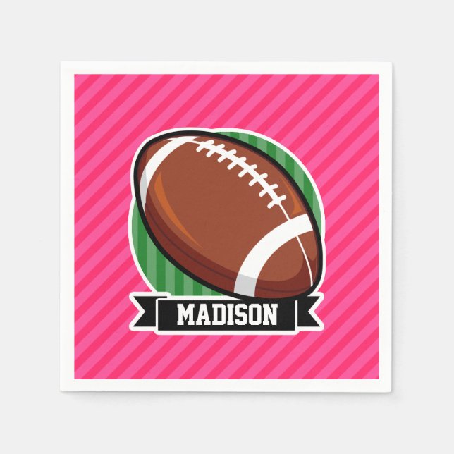 Football on Green and Neon Pink Stripes Napkin (Front)