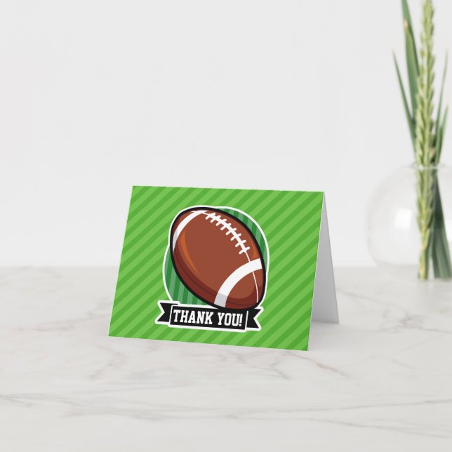 Football on Green Stripes Thank You Card (Front)