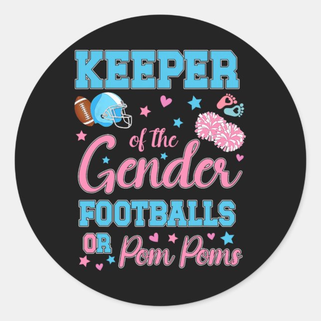 Football Or Pom Poms Cute Keeper Of Gender Ba  Classic Round Sticker (Front)