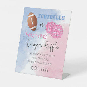 Football or Pom Poms gender reveal diaper raffle  Pedestal Sign