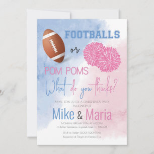 Football or Pom Poms gender reveal invitation