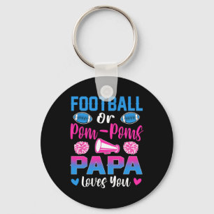 Football Or Pom Poms Papa Loves You Gender Reveal  Key Ring
