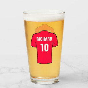 Football or Soccer Shirt in Red. Supporter or Fan Glass