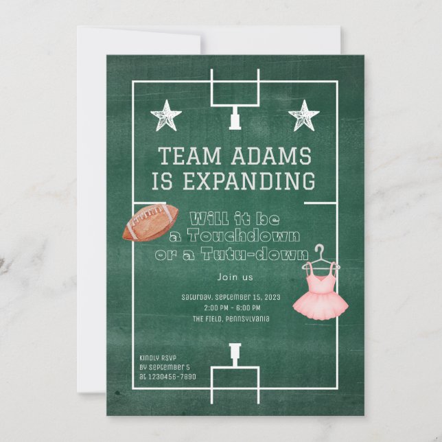 FOOTBALL OR TUTU GENDER REVEAL INVITATION  (Front)