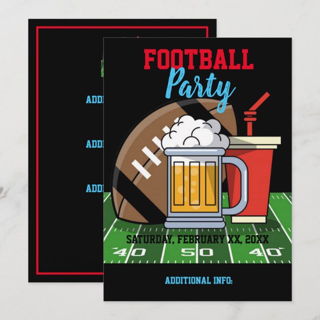 Football Party Black  Invitation (Front/Back)