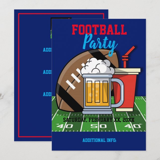 Football Party Blue Invitation (Front/Back)