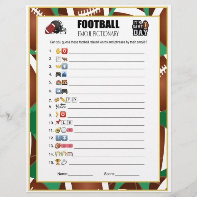 Football Party Game Emoji Pictionary Custom Letterhead (Front)