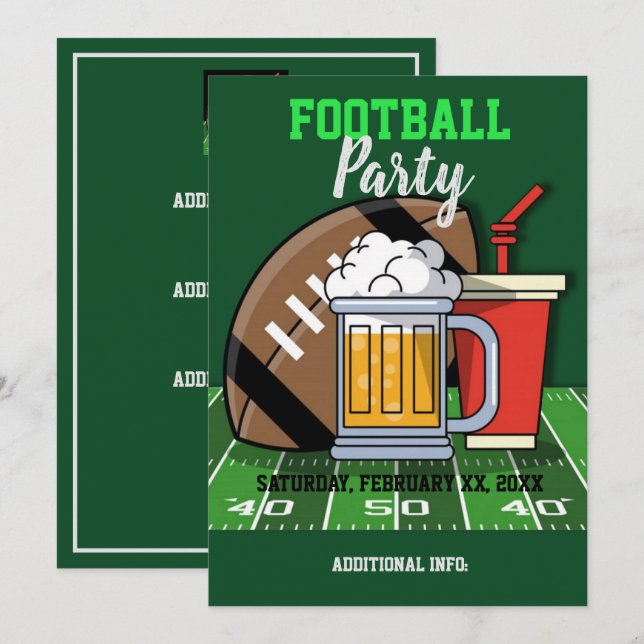 Football Party Green Invitation (Front/Back)