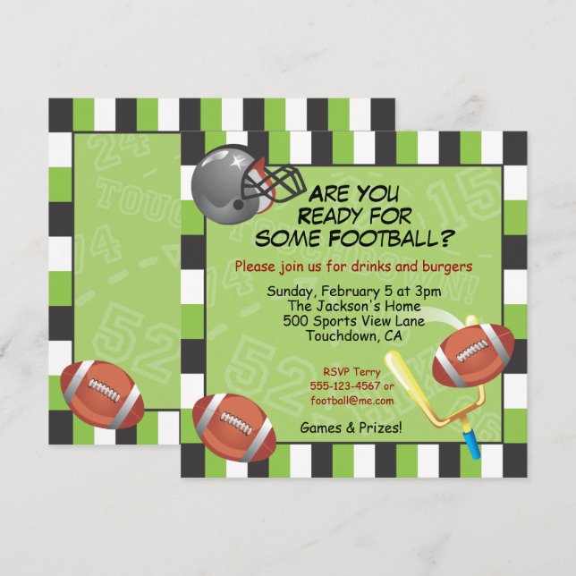 Football Party Invitation for adults or kids (Front/Back)